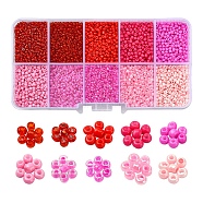 8500Pcs 10 Style Glass Seed Beads, Round, 12/0, Pink, 1.5~2.5mm, Hole: 0.5~1mm, 13g, 850pcs/style, 8500pcs/box(SEED-YW0001-80A)