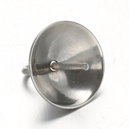 304 Stainless Steel Cup Pearl Peg Bails Pin Pendants, For Half Drilled Beads, Stainless Steel Color, 8mm, Hole: 1.5mm, Pin: 0.7mm(STAS-F094-03C-P)