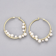 ABS Plastic Imitation Pearl Earring Hooks, with Brass Findings, Real 18K Gold Plated, 48x47x8mm, Pin: 0.8mm(KK-S348-211)