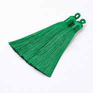 Nylon Tassels Big Pendant Decorations, Green, 83~92x9~10mm, Hole: 1.5~4mm(STAS-F142-04B)