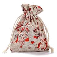 Cotton Gift Packing Pouches Drawstring Bags, for Christmas Valentine Birthday Wedding Party Candy Wrapping, Red, Christmas Themed Pattern, 14.3x10cm(ABAG-B001-01B-03)