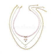 3Pcs 3 Style Natural Rose Quartz Cross & Star Pendant Necklaces Set with Brass Chains, Gemstone Jewelry for Women, Golden, 15.35~19.84 inch(39~50.4cm), 1Pc/style(NJEW-JN04032)