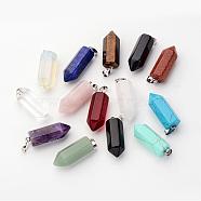Brass Natural & Synthetic Mixed Stone Pendants, Bullet, Platinum, Pointed Pendant, 33~36x12mm, Hole: 5x7mm(G-O160-03)
