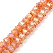 Imitation Jade Glass Beads Strands, Faceted, AB Color Plated, Rondelle, Dark Orange, 5x4.5mm, Hole: 1.2mm, about 70pcs/strand, 12.80''(32.5cm)(GLAA-P058-03A-07)