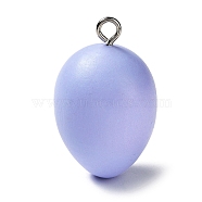 Easter Theme Spray Painted Wood Pendants, Easter Egg Charms with Platinum Tone Iron Loops, Medium Slate Blue, 46~48x28~29mm, Hole: 4mm(WOOD-G017-01A)