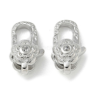 Brass Micro Pave Clear Cubic Zirconia Lobster Claw Clasps, Flower, Platinum, 11.5x6.5x5mm, Hole: 2.5mm(KK-M308-17P)