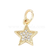 Rack Plating Brass Micro Pave Clear Cubic Zirconia Charms, with Jump Rings, Long-Lasting Plated, Lead Free & Cadmium Free, Star, Real 18K Gold Plated, 10.5x8.5x1.5mm, Hole: 3mm(KK-Z060-08G-01)