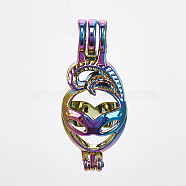 Plated Alloy Bead Cage Pendants, Mardi Gras Charms, Mask, Colorful, 30x12.5x11mm, Hole: 4x4.5mm, Inner Measure: 10x12mm(PALLOY-S119-014)