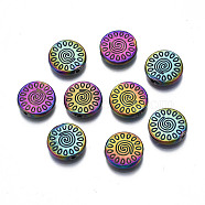 Rack Plating Rainbow Color Alloy Beads, Cadmium Free & Nickel Free & Lead Free, Flat Round with Sun, 12.5x3mm, Hole: 1.2~1.5mm(PALLOY-S180-362)
