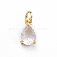 Brass Micro Pave Cubic Zirconia Pendants, with Jump Ring, Teardrop, Rose Gold, Clear, 11.5x6.5x4mm, Hole: 3mm(ZIRC-E164-64G-D)