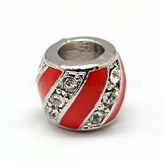 Platinum Plated Alloy Enamel Rhinestone European Beads, Large Hole Drum Beads, Red, 10x8mm, Hole: 5mm(MPDL-A023-A02)