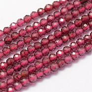 Natural Garnet Beads Strands, Faceted, Round, 2mm, Hole: 0.4~0.5mm, about 181~210pcs/strand, 15.4 inch(39.2cm)(G-F460-59)