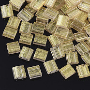 2-Hole Glass Seed Beads, Transparent Spray Painted, with Glitter Powder, Rectangle, Pale Goldenrod, 5x4.5~5.5x2~2.5mm, Hole: 0.5~0.8mm(SEED-S023-39C-04)