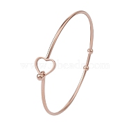 Stainless Steel Hollow Out Heart Bangle, Cocktail Wire Wrap Bangle for Women, Rose Gold, Inner Diameter: 2-3/8 inch(6cm)(BJEW-YW0001-08RG)
