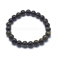 Natural Golden Sheen Obsidian Bead Stretch Bracelets, Round, 2-1/8 inch~2-3/8 inch(5.5~6cm), Bead: 8mm(X-BJEW-K212-B-020)