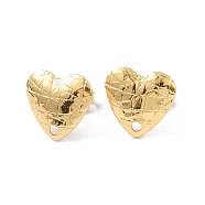 Ion Plating(IP) 304 Stainless Steel Stud Earring Finding, with Ear Nuts, Heart, Real 18K Gold Plated, 11.3x12mm, Hole: 1.5mm, Pin: 0.8mm(EJEW-I285-11G)