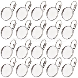 SUNNYCLUE 80Pcs 304 Stainless Steel Leverback Earring Findings, Flat Round Earring Settings, Stainless Steel Color, 21x14mm, Tray: 12mm(STAS-SC0006-70)