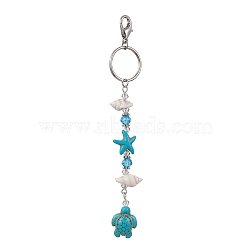 Dyed Synthetic Turquoise Pendant Decorations, with Natural Shell Charms and Zinc Alloy Lobster Claw Clasps, Turtle & Starfish & Conch, Dark Turquoise, 120mm(HJEW-JM01493-01)