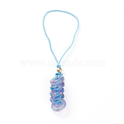 Glass Pendant Decorations, with Nylon Thread and Brass Round Beads, Donut, Golden, Lilac, 95mm, Hole: 35mm(HJEW-JM00408-03)