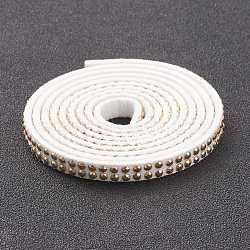 Flat Faux Suede Cord, with Golden Rhinestones, for Punk Rock Jewelry Making, White, 5x2mm, about 0.905m/strand(LW-XCP0001-08)