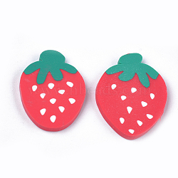 Handmade Polymer Clay Cabochons, Strawberry, Red, 22~23x16~18x2~3mm(X-CLAY-S091-52)