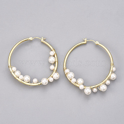ABS Plastic Imitation Pearl Earring Hooks, with Brass Findings, Real 18K Gold Plated, 48x47x8mm, Pin: 0.8mm(KK-S348-211)
