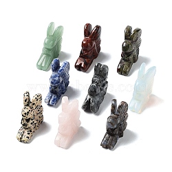 Natural & Synthetic Gemstone Carved Rabbit Statues Ornament, Home Office Desk Feng Shui Decoration, 40x16x39mm(G-P525-14)