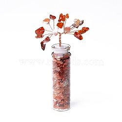 Natural Carnelian Chips Tree of Life Decorations, Glass Wish Bottle with Copper Wire Feng Shui Energy Stone Gift for Women Men Meditation, 70x22mm(DJEW-PW0012-042D)