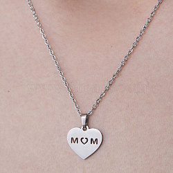 201 Stainless Steel Heart with Word Mom Pendant Necklace for Mother's Day, Stainless Steel Color, 17.72 inch(45cm)(NJEW-OY001-15)