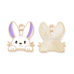 Alloy Enamel Pendants, Light Gold, Rabbit Head Charm, Lilac, 16x14x1mm, Hole: 1.5mm(PALLOY-D015-08C)