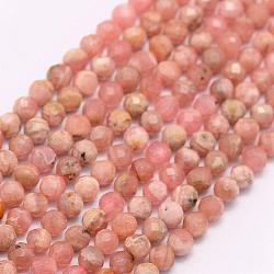 Natural Rhodonite Beads Strands, Grade AA, Faceted, Round, 4mm, Hole: 0.5mm, about 100pcs/strand, 15.7 inches(40cm)(G-F509-41-4mm)