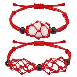 Adjustable Braided Nylon Cord Macrame Pouch Bracelet Making, with Glass Beads, FireBrick, Inner Diameter: 1-7/8~3-1/4 inch(4.7~8.4cm), 2 styles, 1pc/style, 2pcs/set(AJEW-SW00013-07)