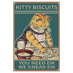 Tinplate Sign Poster, Vertical, for Home Wall Decoration, Rectangle with Word Kitty Biscuits You Need Em  We Knead Em, Cat Pattern, 300x200x0.5mm(AJEW-WH0157-421)