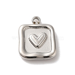 304 Stainless Steel Charms, Square with Heart Charm, Stainless Steel Color, 12.5x10x2.5mm, Hole: 1.2mm(STAS-L022-273P)