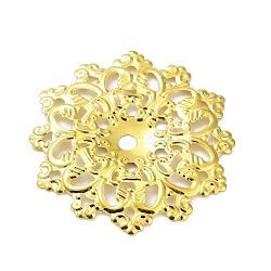 Rack Plating Iron Connector Charms, Flower Links, Etched Metal Embellishments, Golden, 60x58x0.7mm, Hole: 5mm and 2.7mm(IFIN-Q134-07G)