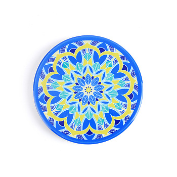 Porcelain Cup Mats, Flat Round Shape Mandala Pattern Coaster, Dodger Blue, 90mm