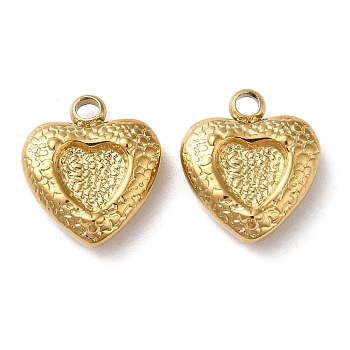 304 Stainless Steel Charms, Heart Charm, Real 18K Gold Plated, 12.5x11x3.5mm, Hole: 1.8mm