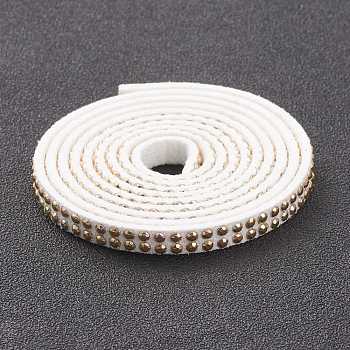 Flat Faux Suede Cord, with Golden Rhinestones, for Punk Rock Jewelry Making, White, 5x2mm, about 0.905m/strand