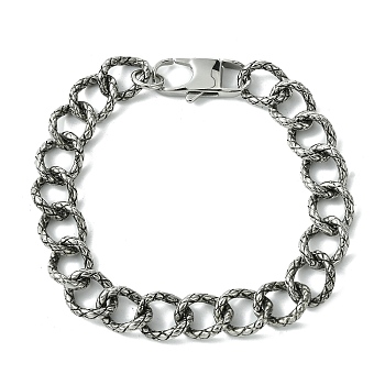 304 Stainless Steel Twisted Bracelets for Women Men, Antique Silver, 8-7/8 inch(22.5cm)