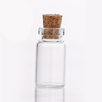 Mini High Borosilicate Glass Bottle Bead Containers, Wishing Bottle, with Cork Stopper, Column, Clear, 1.3x2.4cm, Capacity: 2ml(0.07fl. oz)