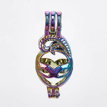 Plated Alloy Bead Cage Pendants, Mardi Gras Charms, Mask, Colorful, 30x12.5x11mm, Hole: 4x4.5mm, Inner Measure: 10x12mm