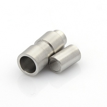 304 Stainless Steel Matte Surface Magnetic Clasps with Glue-in Ends, Column, Stainless Steel Color, 18x7mm, Hole: 4mm