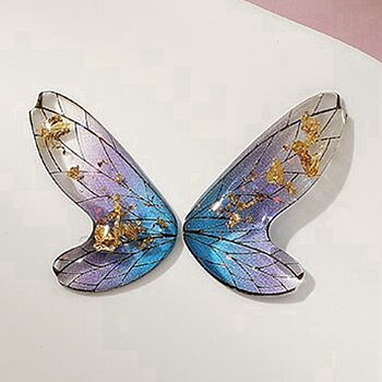 Gradient Color Transparent Resin Pendants, Butterfly Wing Charms with Gold Foil, Lilac, 19x11.5x2mm