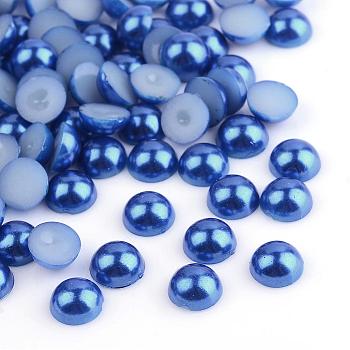 ABS Plastic Cabochons, Imitation Pearl, Half Round, Marine Blue, 2x1mm, about 10000pcs/bag