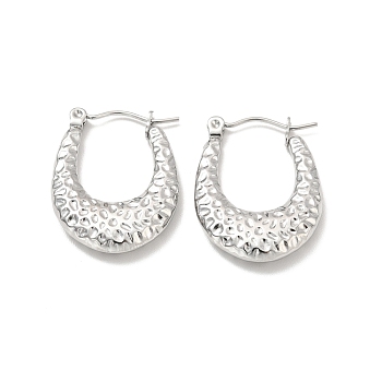 304 Stainless Steel Chunky Oval Hoop Earrings for Women, Stainless Steel Color, 24x18x4mm, Pin: 0.7mm