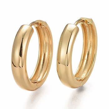 Brass Huggie Hoop Earrings, Long-Lasting Plated, Ring, Real 18K Gold Plated, 23~24.5x5mm, Pin: 1mm