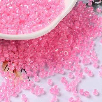 Glass Seed Beads, Opaque Colours Rainbow, Cylinder, Hot Pink, 2.5x2mm, Hole: 1.4mm
