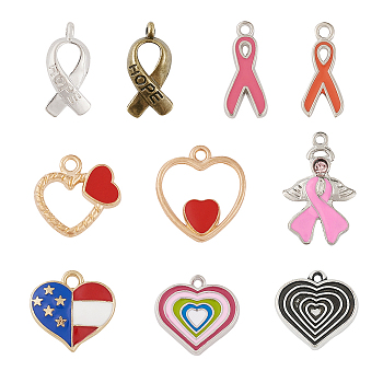 Alloy Enamel Pendants, Mixed Ribbon & Heart, Mixed Color, Plastic Boxes: 13.5x7x3cm, Pendants: 100pcs/box