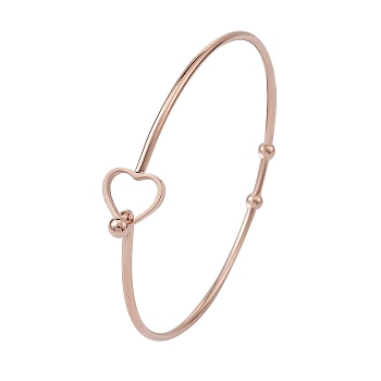 Stainless Steel Hollow Out Heart Bangle, Cocktail Wire Wrap Bangle for Women, Rose Gold, Inner Diameter: 2-3/8 inch(6cm)