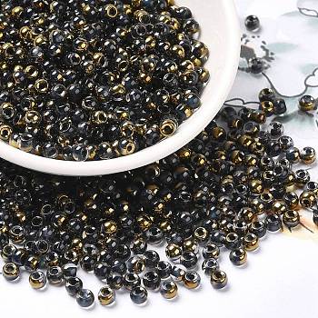 Glass Seed Beads, Half Plated, Inside Colours, Round Hole, Round, Prussian Blue, 4x3mm, Hole: 1.4mm, 5000pcs/pound